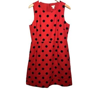 J. Crew Dress Size 12 Vibrant Red with Black Polka Dots Cotton Back Zip